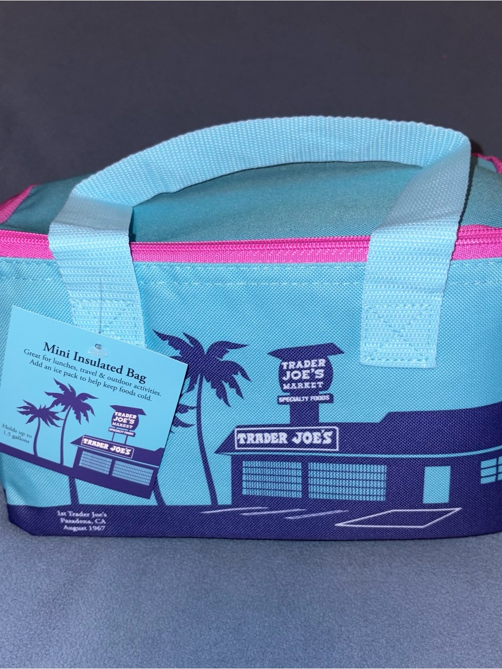 Trader Joe's Mini Insulated Bag in Turquoise with Pink Zip 2026 release